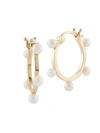 MATEO WOMEN'S 14K YELLOW GOLD & 3MM CULTURED FRESHWATER PEARL SMALL HOOP EARRINGS,400015061808