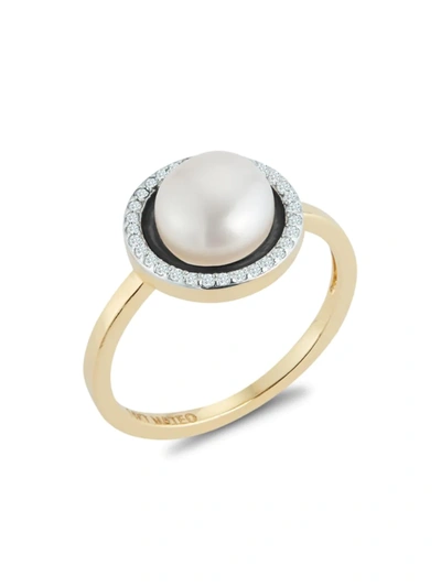 Mateo Women's 14k Yellow Gold, 7mm Cultured Pearl & Diamond Ring