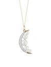 MATEO WOMEN'S 14K YELLOW GOLD, 3-6MM CULTURED PEARL & DIAMOND CRESCENT MOON PENDANT NECKLACE,400015061830