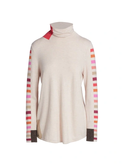 Nic+zoe Petites Stripes Aside Turtleneck Sweater In Pink Multi