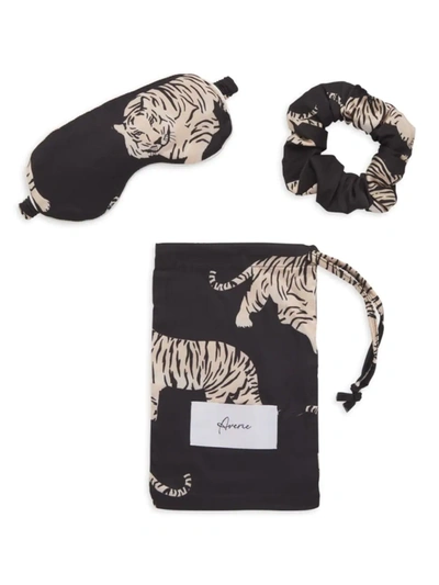 Averie Sleep Safari Starry Nights Sierra Tiger Print Scrunchie And Mask Set In Black