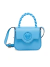 Versace Mini La Medusa Chain Leather Top Handle Bag In Blue Blue  Gold