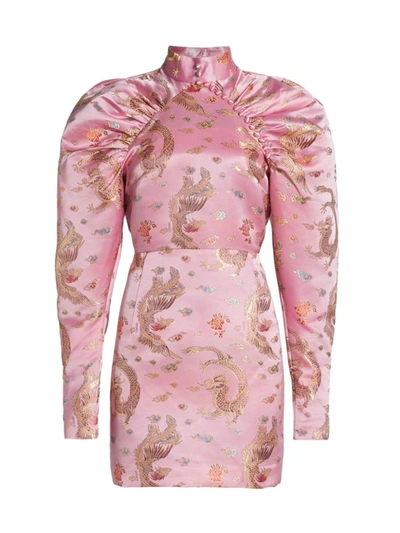 Rotate Birger Christensen Pink Printed Satin Kimono Kim Dress