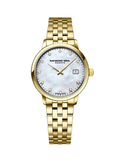 Raymond Weil Women's Swiss Toccata Diamond-accent Gold-tone Stainless Steel Bracelet Watch 29mm In Yellow
