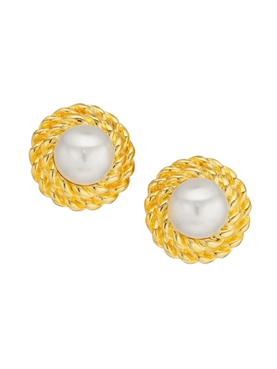 Kenneth Jay Lane Women's Goldtone Cable & Faux Pearl Clip-on Earrings