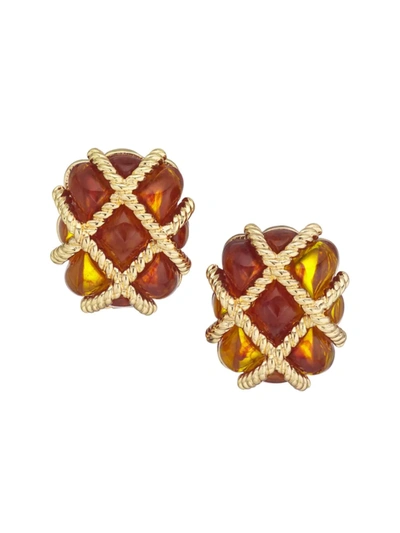 Kenneth Jay Lane Tortoise Resin Quilted Goldtone Earrings