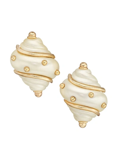 Kenneth Jay Lane Goldtone Faux Pearl Shell Clip-on Earrings