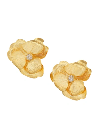 Kenneth Jay Lane 22k Goldplated Crystal Flower Clip-on Earrings