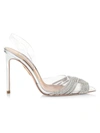 Aquazzura Gatsbi 105 Crystal-embellished Pvc And Metallic Leather Slingback Pumps In Silver