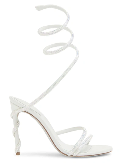René Caovilla Crystal-embellished Wraparound 120mm Sandals In Ivory Satin