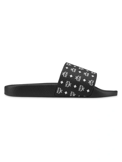 Mcm Monogram Print Rubber Slides In Black