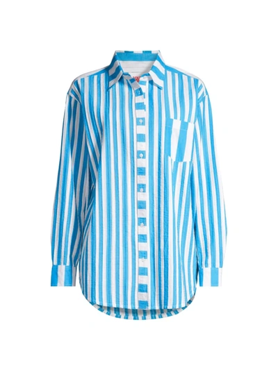 Solid & Striped The Oxford Variegated Stripe Coverup Tunic In Peacock Blue