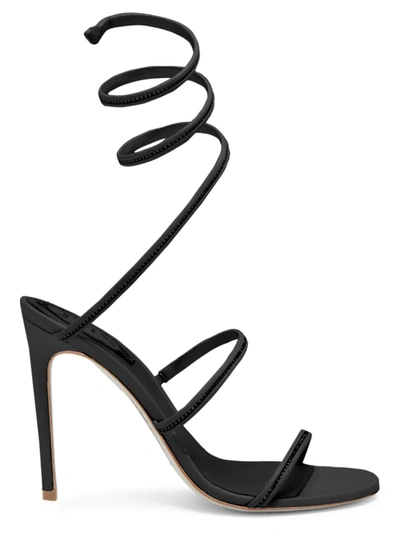 René Caovilla Cleo Leather Embellished Wraparound High-heel Sandals In Black