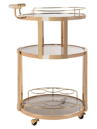 Safavieh Rio Tiered Round Bar Cart & Wine Rack In Gold Tea Glass