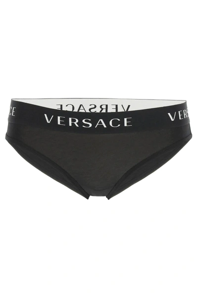 Versace Underwear Briefs With Jacquard Logo In Black