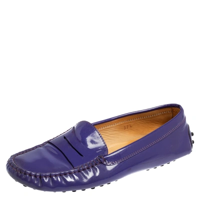 Pre-owned Tod's Purple Patent Leather Gommini Penny Loafers Size 37.5