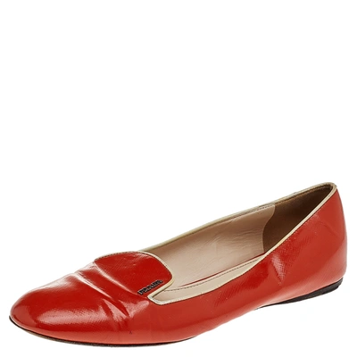 Pre-owned Prada Orange Patent Leather Smoking Slipper Size 39