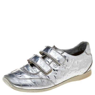 Pre-owned Louis Vuitton Silver Monogram Leather Velcro Strap Low Top Sneakers Size 40