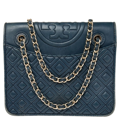 Pre-owned Tory Burch Blue Leather Medium Fleming Shoulder Bag