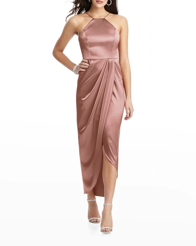 After Six Halter Midi Dress With Draped Tulip Skirt In Pink