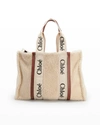 CHLOÉ WOODY SHEARLING & LEATHER EAST-WEST TOTE BAG,PROD245620100