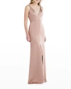 Lovely Neve Twist Strap Satin Charmeuse Gown In Toasted Sugar