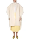 Jil Sander Oversize Fringe Knitted Cape In Bianco