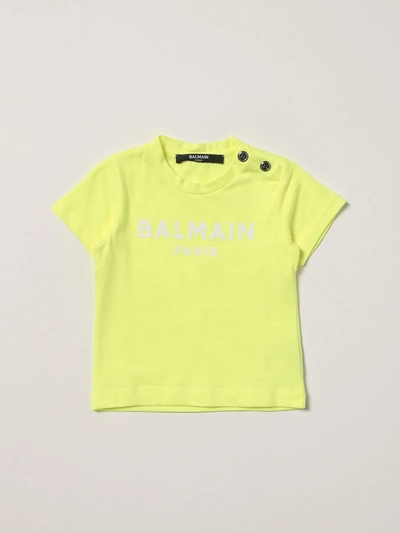 Balmain Babies' Cotton Tshirt With Logo In Yellow
