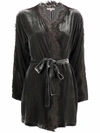 Gold Hawk Dark Grey Velvet Lace-trim Long Duster Jacket For Women In Grey