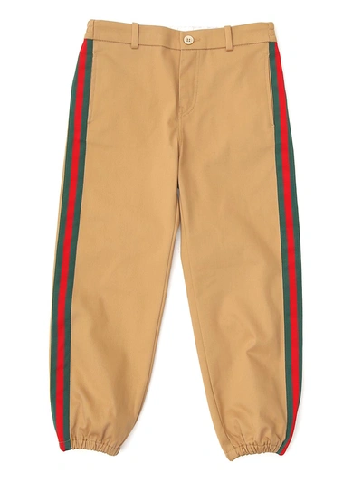 Gucci Stripe Stretch Gabardine Cotton Pants In Camel