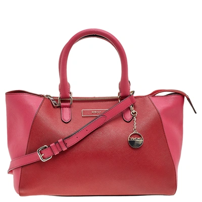 Pre-owned Dkny Red/pink Saffiano Leather Tote