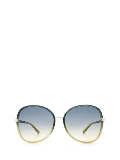 Chloé Geometric Metal Sunglasses In 002 Gold Light Bl