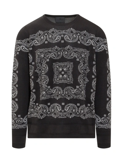 Givenchy Bandana-motif Patterned Knitted Jumper In Black