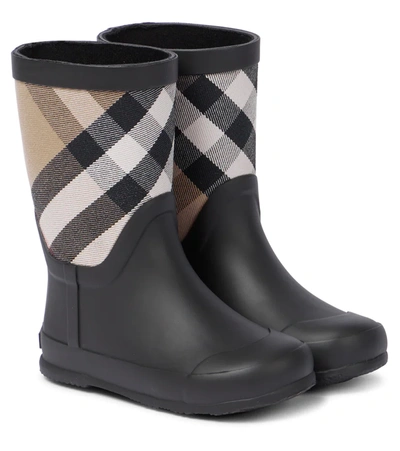 Burberry Kids' Mini Flinton Checked Rubber Rain Boots 4-9 Years In Black