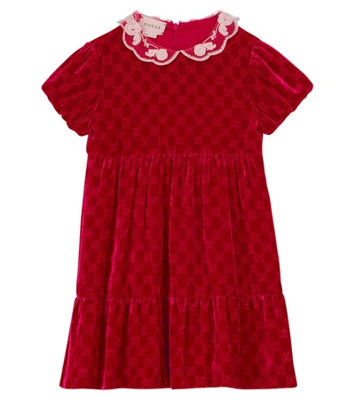 Gucci Baby Gg Jacquard Velvet Dress In Red