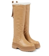 REDV FAUX SHEARLING-LINED LEATHER KNEE-HIGH BOOTS,P00605217