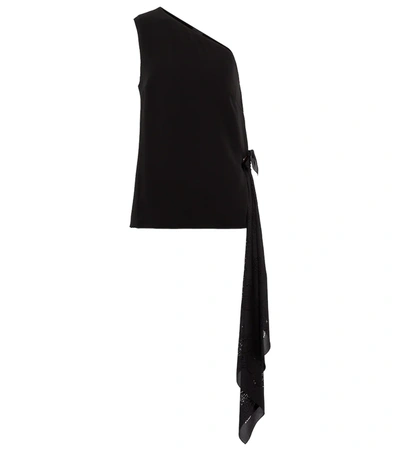 Givenchy One-shoulder Draped Perforated Crepe And Ribbed-knit Top In 001-black