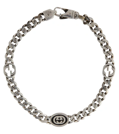 Gucci Gg Sterling Silver Chain-link Bracelet In 0728/nero