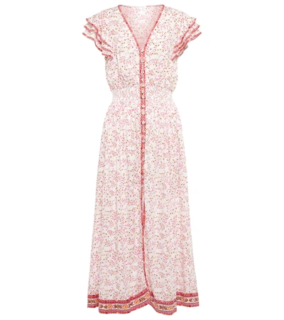 Poupette St Barth Della Floral Midi Dress In Pink Cerise