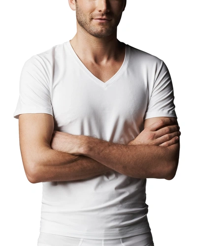 Hanro Cotton Sporty V-neck Cotton T-shirt In White