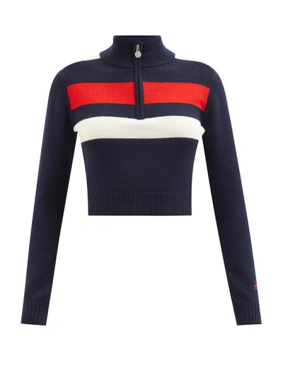 Perfect Moment Mania Zipped Merino-wool Thermal Top In Red,white,blue