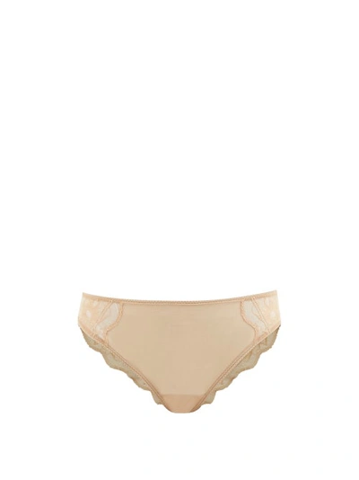 La Perla Souple Lace-trimmed Stretch Cotton-blend Jersey Briefs In Beige