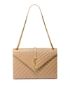 Saint Laurent Monogram Ysl V-flap Large Tri-quilt Envelope Chain Shoulder Bag - Golden Hardware In Dark Beige