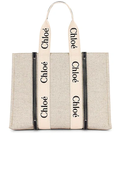 Chloé Large Woody Tote Bag In White - Brown 1