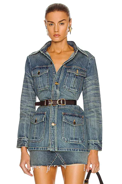 Saint Laurent Saharienne Blue Denim Jacket ModeSens