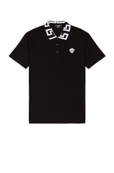 Versace Pique Cotton Polo In Black & White