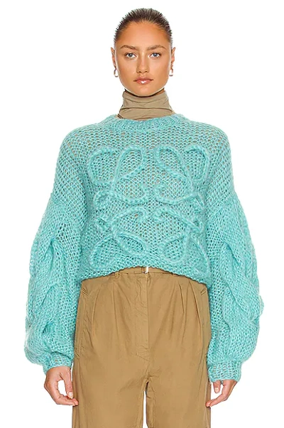 Loewe Anagram Open-knit Mohair-blend Sweater In Blue