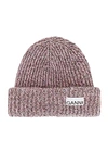 Ganni Ribbed Logo Patch Beanie In Pink,khaki