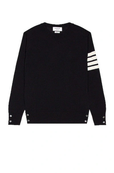 Thom Browne Sustainable Merino Classic Crew Sweater In Navy