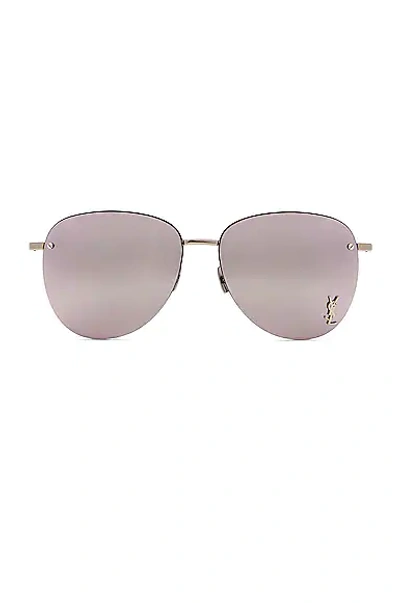 Saint Laurent Metal Pilot Sunglasses In Shiny Silver